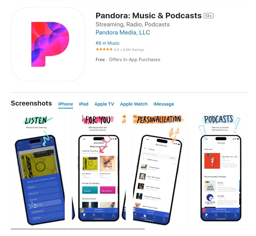 Pandora Music and Podcasts App